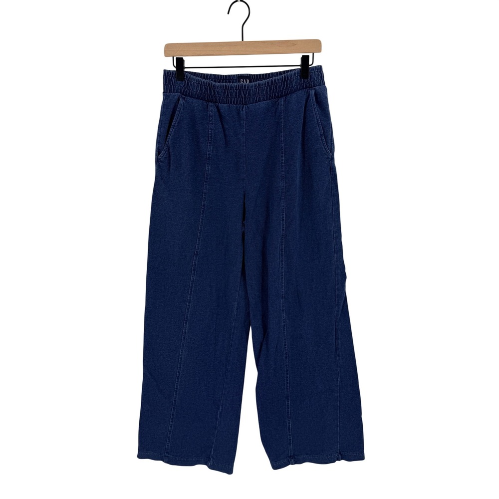 GAP Wide Leg Pants Blue Medium Denim Look Knit Sweatpants High Rise Loungewear